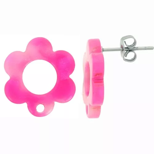 Ganchos pendientes flores caladas 15mm nacarados Fuscia x2