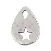 Colgante martillado gota decorado estrella 26 mm Chapado Plateado envejecido x1