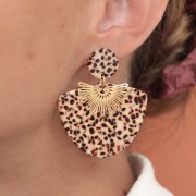 Ganchos pendientes redondos de acetato de 15 mm - marrón moteado - crema x2