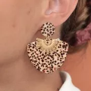 Ganchos pendientes redondos de acetato de 15 mm - marrón moteado - crema x2