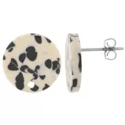 Clous d'oreilles ronds 15 mm en acétate - Tacheté Noir - Beige x2