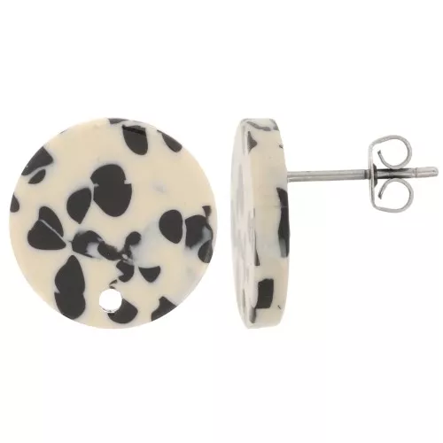 Ganchos pendientes redondos de acetato de 15 mm - Negro jaspeado - Beige x2