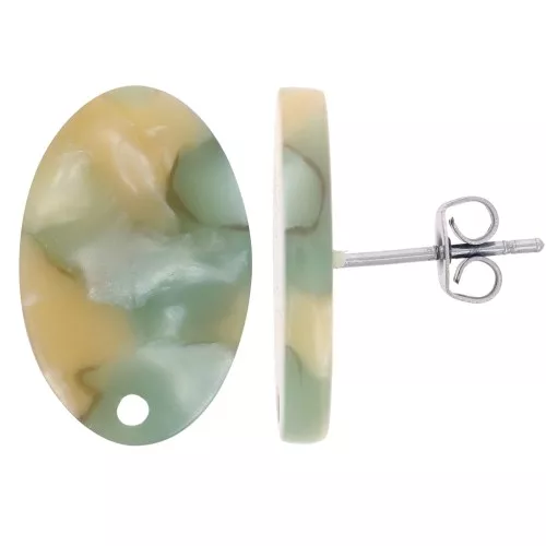 Pendientes Ovalados de Acetato - 18x12 mm - Perla Verde Naranja jaspeada x2