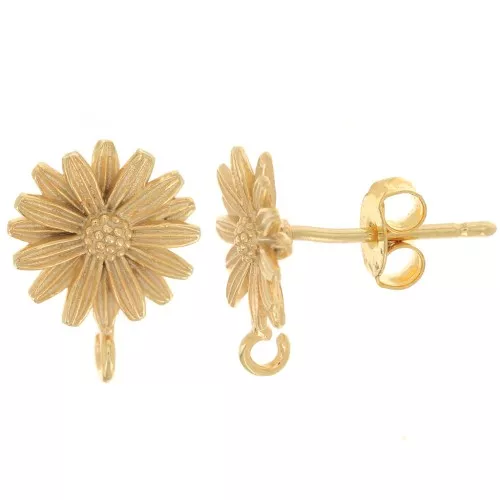 Pendientes flor margarita 9 mm con aro abierto - Dorado x2