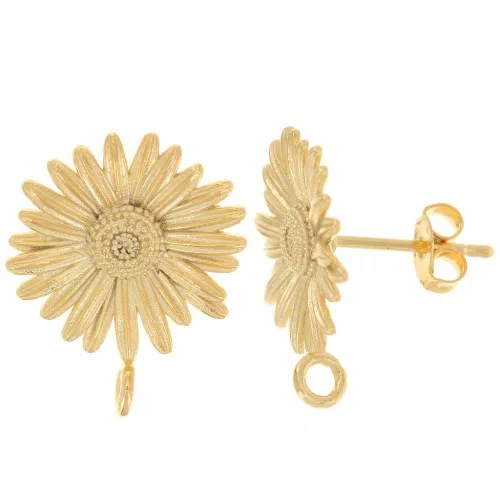 Pendientes Flor Margarita 15 mm con cierre - Dorado x2