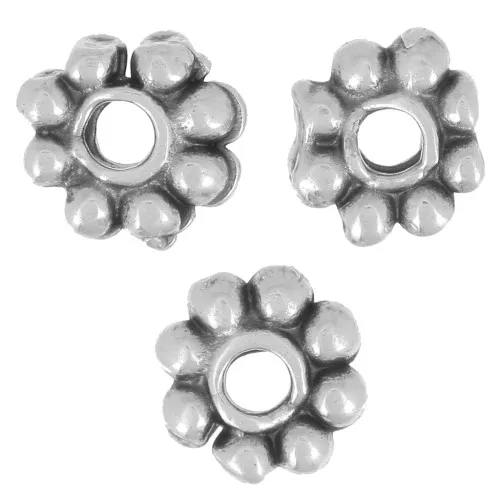 Cuentas rondelle flor 6 mm - Plateado envejecido x10