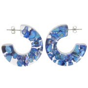 Pendientes de aro ancho 37 mm Resina transparente con inclusión de concha - Azul x2|raw }}