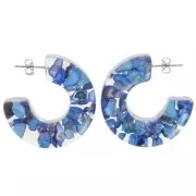 Pendientes de aro ancho 37 mm Resina transparente con inclusión de concha - Azul x2