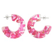 Pendientes de aro ancho 37 mm Resina transparente con inclusión de concha Fucsia x2|raw }}