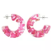 Pendientes de aro ancho 37 mm Resina transparente con inclusión de concha Fucsia x2