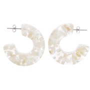 Pendientes de aro ancho 37 mm Resina transparente con inclusiones de concha - Blanco x2|raw }}
