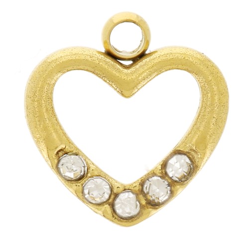 Colgante corazón calado 8,5x8 mm óxidos de circonio acero inoxidable 304L Dorado x1