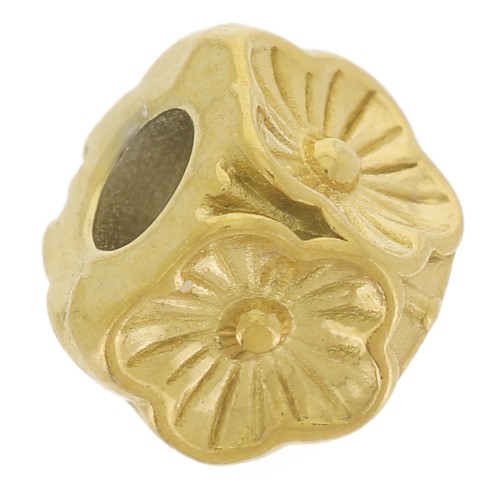 Cuenta cúbica motivo flor 5,5 mm - Acero inoxidable 316L dorado x1