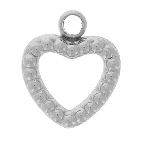 Colgante corazón calado con bolitas 8x7 mm - Acero inoxidable 304L x1