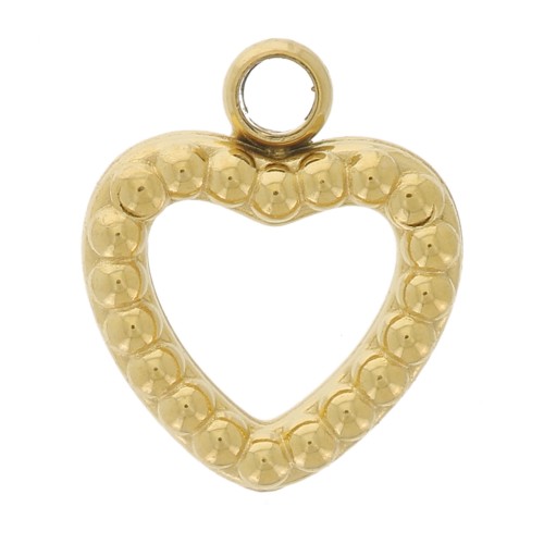 Colgante corazón calado con bolitas 8x7 mm - Acero inoxidable 304L Dorado x1