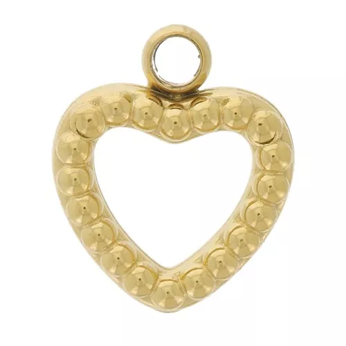 Colgante corazón calado con bolitas 8x7 mm - Acero inoxidable 304L Dorado x1