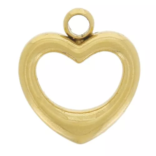 Hollow Heart Charm 8x7.5 mm - Acero inoxidable dorado 304L x1