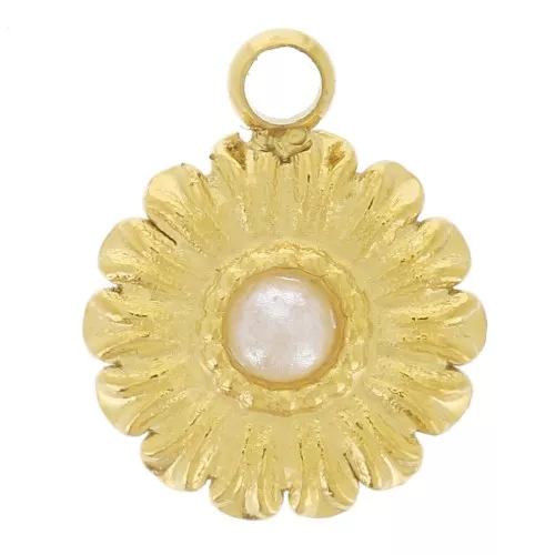 Colgante de flor de 7 mm con cabujón de imitación nácar - Acero inoxidable dorado 304L x1