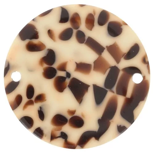 Entrepieza redondo de acetato de 20 mm - Marrón jaspeado - Crema x1