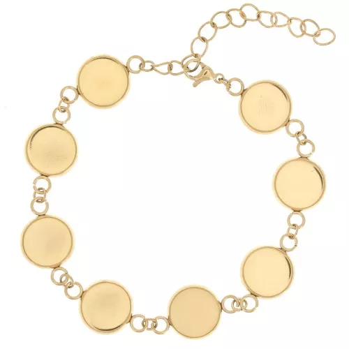 Pulsera para cabujones redondos con base plana 10 mm - Acero inoxidable dorado 304L x17cm