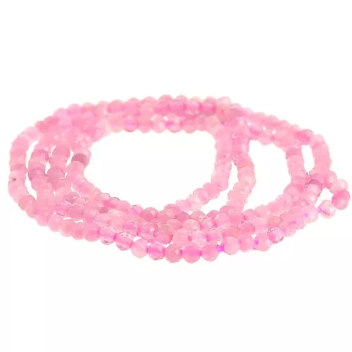 Cuenta de gema facetada redonda 2 mm - Turmalina rosa x39cm