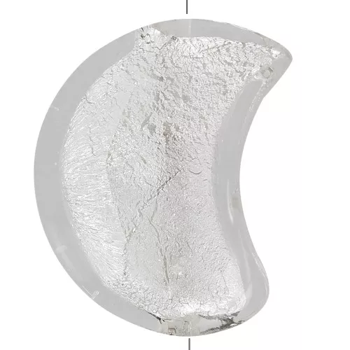 Perla luna de Murano - 17x13,5 mm - cristal y hoja de plata x1