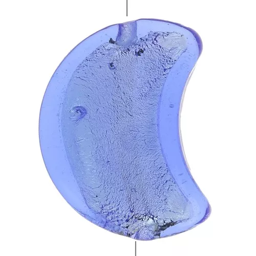 Perla luna de Murano - 17x13,5 mm - Zafiro y hoja de plata x1