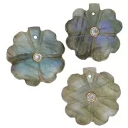 Colgante trébol 21 mm gema con engaste dorado fino - Labradorita - Cristal