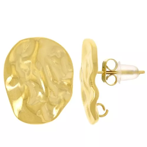 Pendientes ovalados martillados 17x14 mm - Acero inoxidable dorado 304L x2