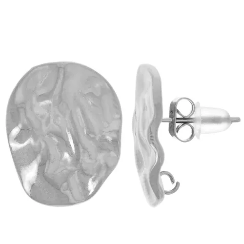 Pendientes ovalados martillados 17x14 mm - acero inoxidable 304L x2