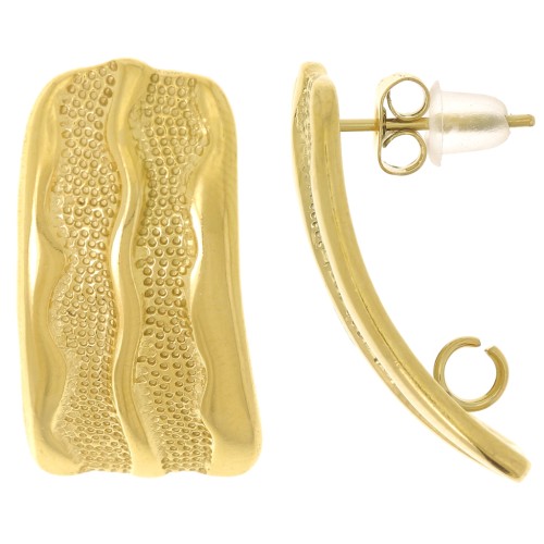 Pendientes rectangulares texturizados 24x12mm - Acero inoxidable dorado 304L x2