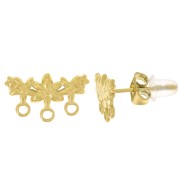 Pendientes flor 3 filas 8x14 mm - Acero inoxidable 304L Dorado x2