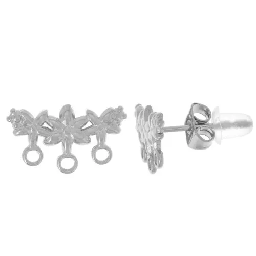 Pendientes flor 3 filas 8x14 mm - Acero inoxidable 304L x2