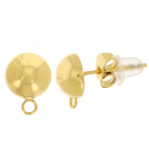 Pendientes de media bola 7 mm - Acero inoxidable dorado 304L x2