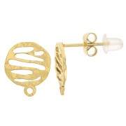 Pendientes de botón redondos martillados de 10 mm con motivo gráfico, acero inoxidable 304 dorado, x2