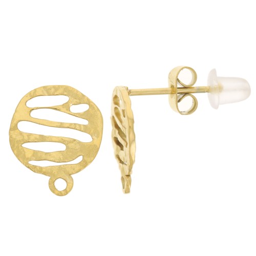 Pendientes de botón redondos martillados de 10 mm con motivo gráfico, acero inoxidable 304 dorado, x2