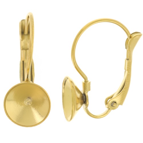 Pendientes Dormeuses - cabujón Rivoli 1122 8 mm acero inoxidable chapado en oro 303L x2
