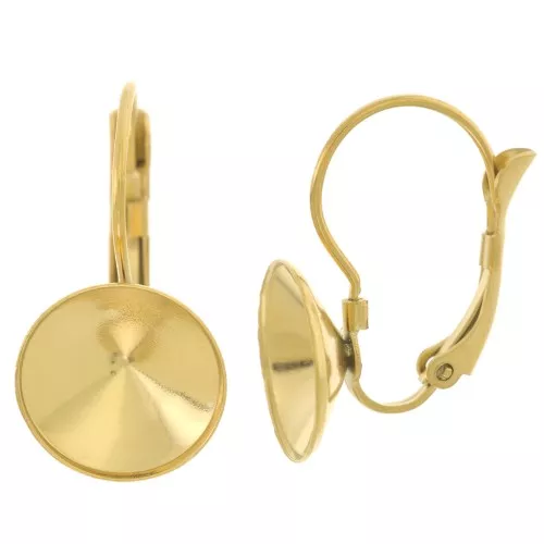 Pendientes Dormeuses - cabujón Rivoli 1122 12 mm acero inoxidable chapado en oro 303L x2