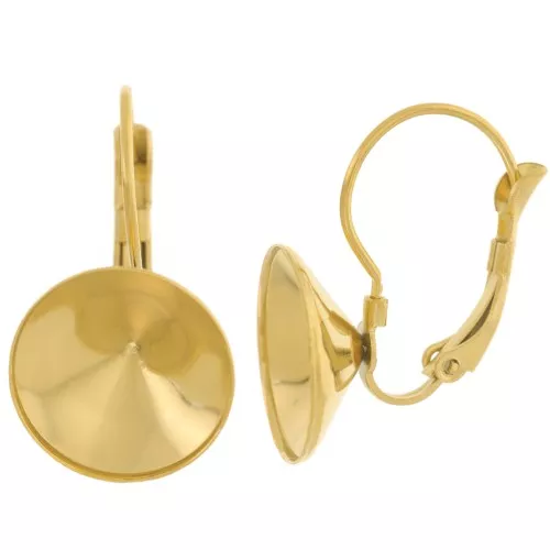Pendientes Dormeuses - cabujón Rivoli 1122 14 mm acero inoxidable chapado en oro 303L x2
