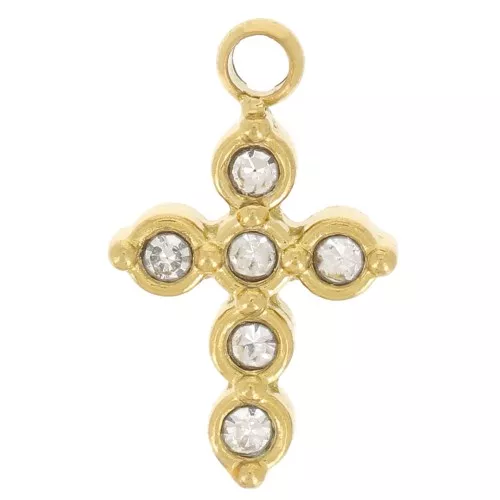 Cruz con óxidos de circonio 11x6 mm - Acero inoxidable dorado 304L x1