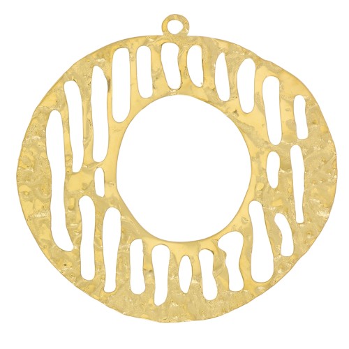 Colgantes martillado irregular 30 mm gráfico acero inoxidable 316L dorado x2