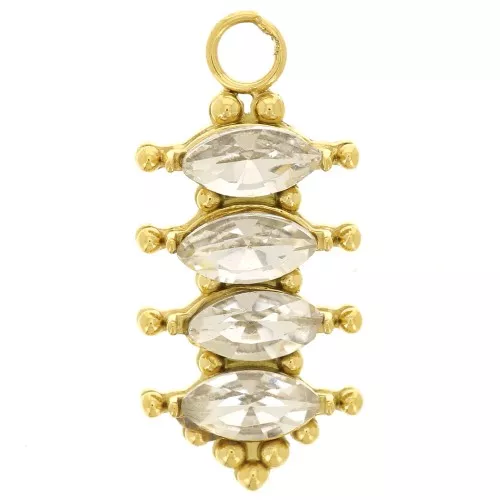 Colgante barra 17x8 mm con óxidos de circonio - Acero inoxidable 304L Dorado - Cristal x1