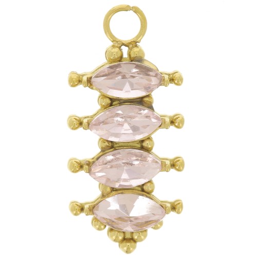 Colgante barra 17x8 mm con óxidos de circonio - Acero inoxidable 304L Dorado - Rosa x1