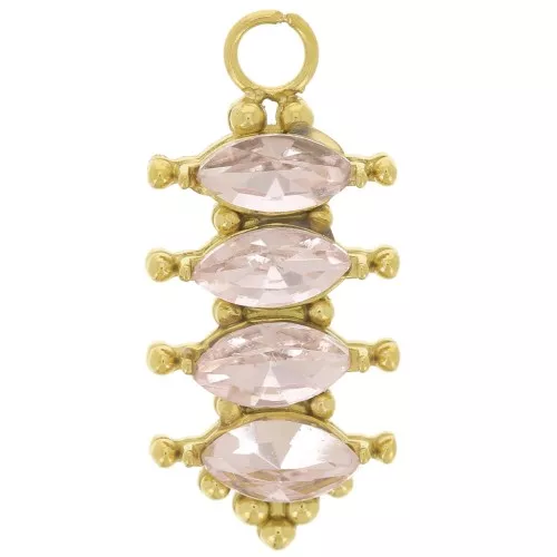 Colgante barra 17x8 mm con óxidos de circonio - Acero inoxidable 304L Dorado - Rosa x1