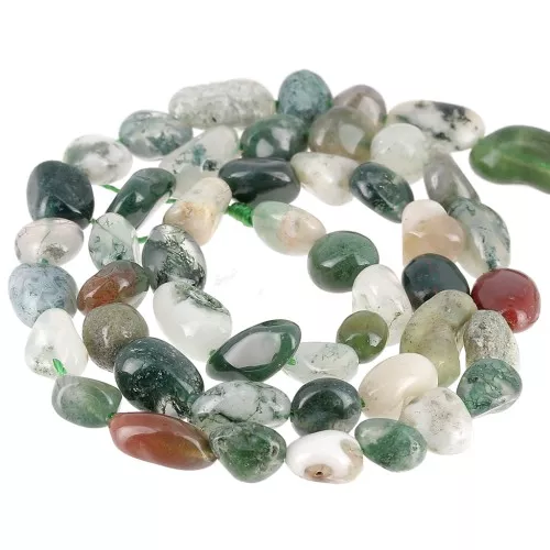 Perlas irregulares nugget 4 - 6 mm piedra preciosa - Moss Agate x39cm