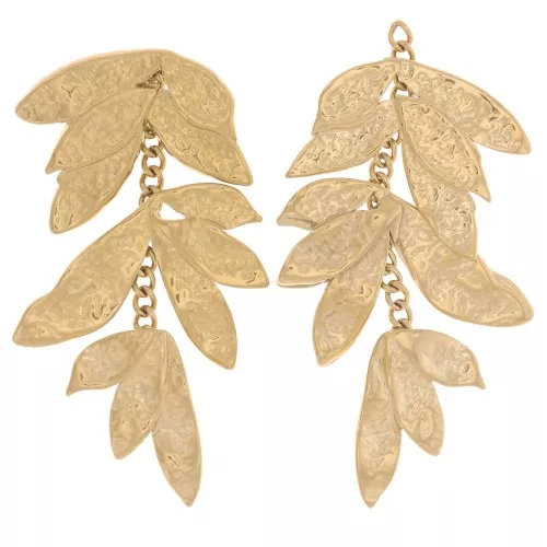 Colgantes hoja martillada con cadena 43x23 mm - Acero inoxidable 304L Dorado x2
