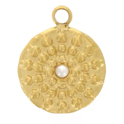 Colgante redondo de 8 mm con cabujón de imitación nácar - Acero inoxidable chapado en oro 304L x1