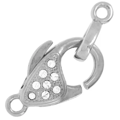 Cierre mosquetón y etiqueta con óxido de circonio cristalino rodiado de 20 mm x1