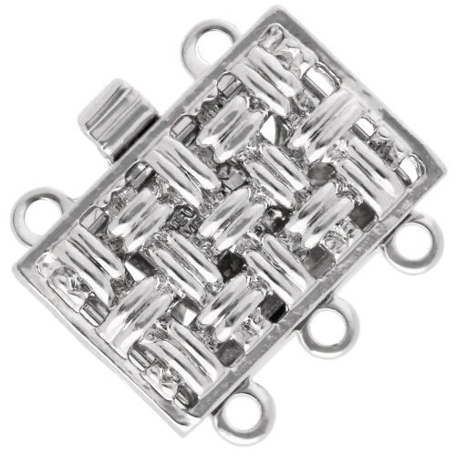 Cierre de clip rectangular de 3 filas 14x9 mm - patrón de tejido - Bronce blanco x1