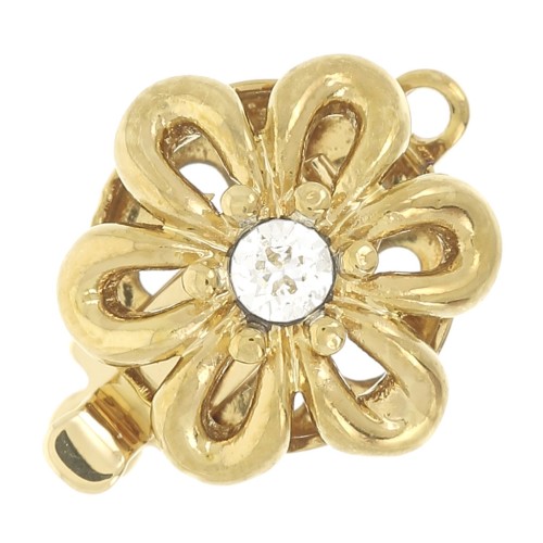 Cierre clip flor con óxido de circonio 12 mm - Dorado x1